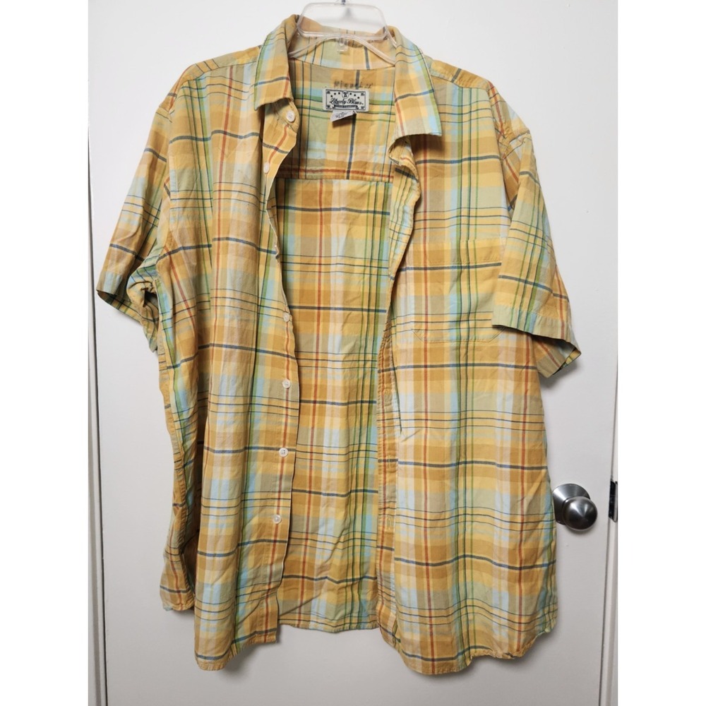 Liberty Blues Short Sleeve Yellow Plaid Button Down 2XL‎ Grunge Thrashed